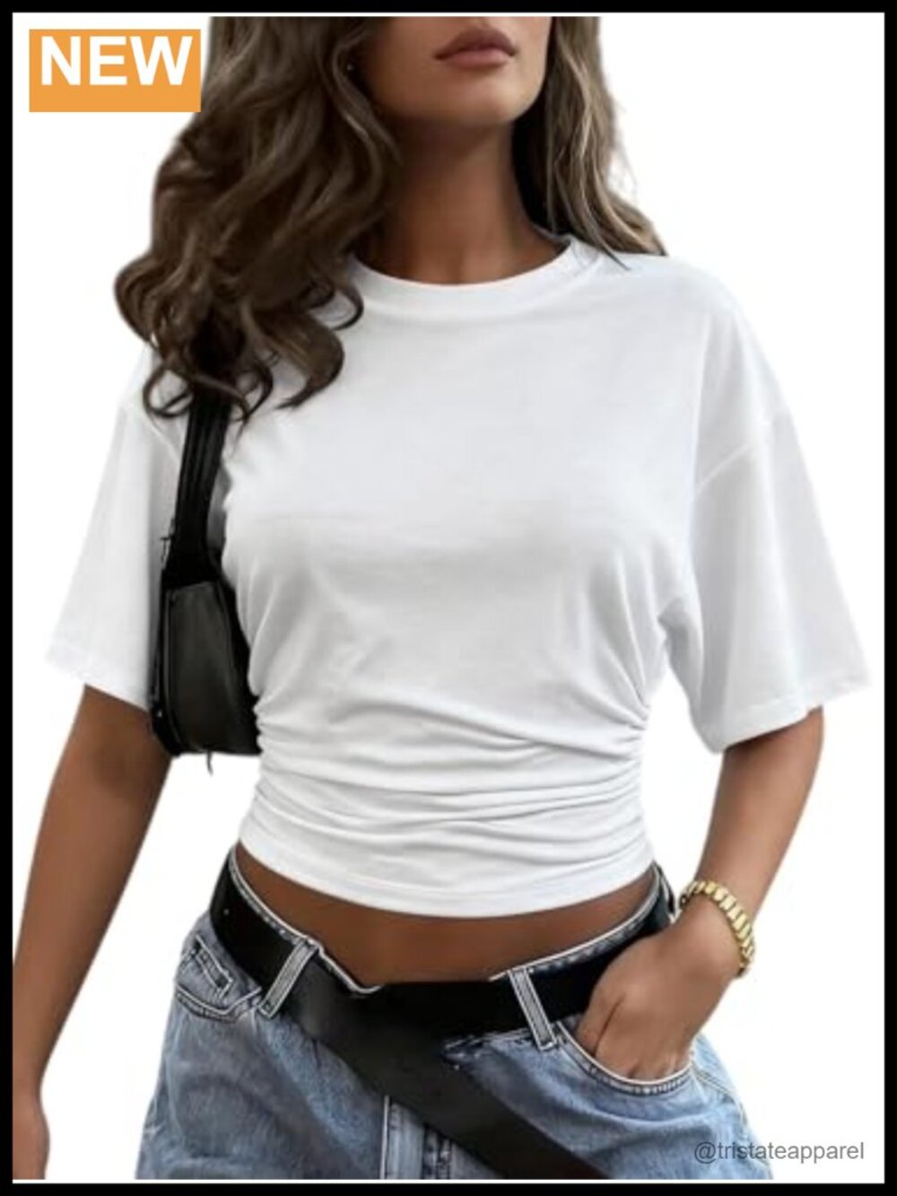 Womens Cinched Waist Ruched Crop Top Half Sleeve Slim Fit Y2K Tee